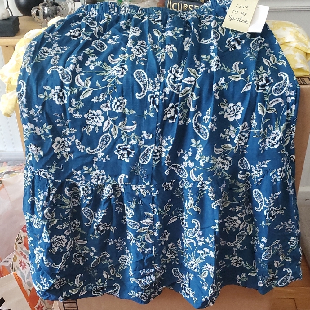 Blue Floral Tiered Skirt